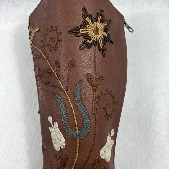 Erkan Demir Artemis Brown Leather Embroidered Western Cowgirl Boots Size 37/6 - Picture 13 of 16